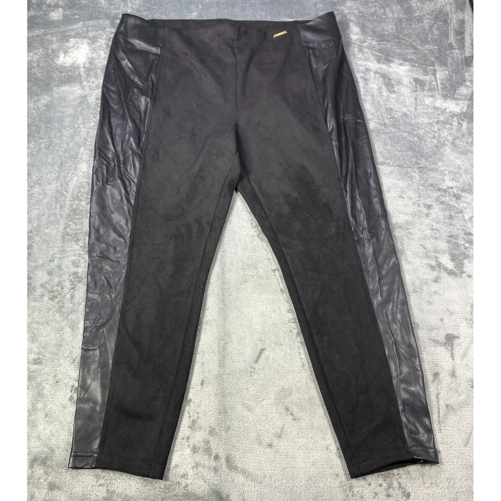 NWT Faux Leather Black Pants 2X Pockets Club Wear Suede Lined Elastic Pull On